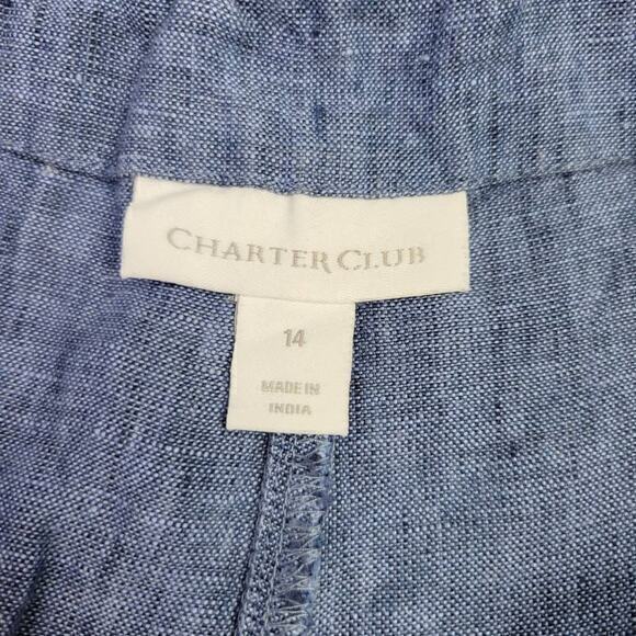 Charter Club Chambray Belted Waist Cropped Linen Pants Size 14 - Picture 6 of 7